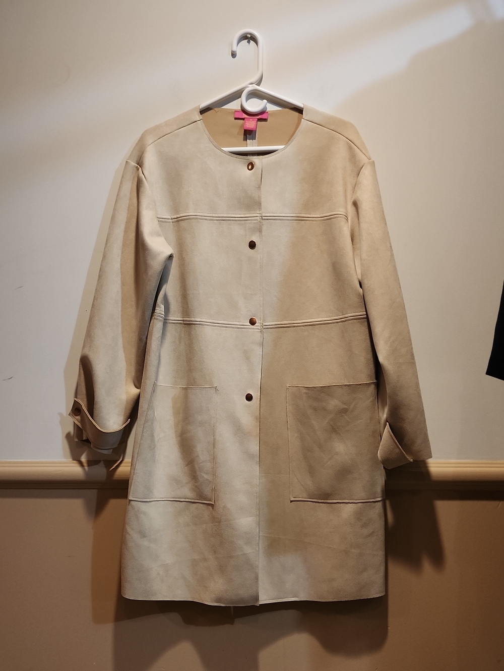 Catherines Cream Collarless Suede Trench Coat